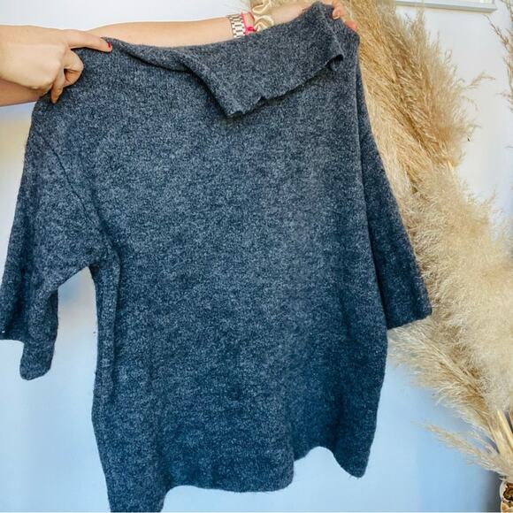 ZARA Knit Italian Yarn Charcoal Grey Half Sleeve Turtleneck Pullover Sweater M - Picture 4 of 7